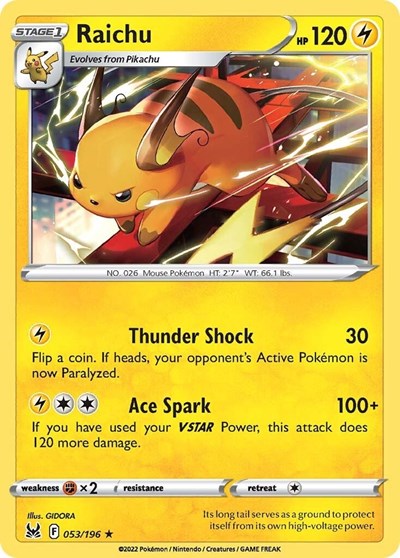 Raichu - 53/196 - Rare Reverse Holo