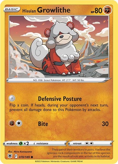 Hisuian Growlithe - 70/189 - Common Reverse Holo