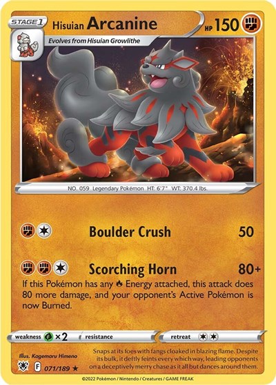 Hisuian Arcanine - 71/189 - Rare Reverse Holo