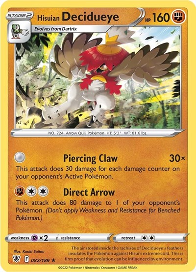 Hisuian Decidueye - 82/189 - Holo Rare Reverse Holo