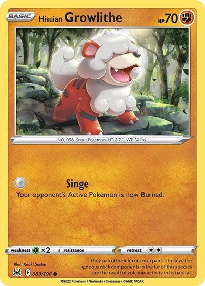 Hisuian Growlithe - 83/196 - Common Reverse Holo