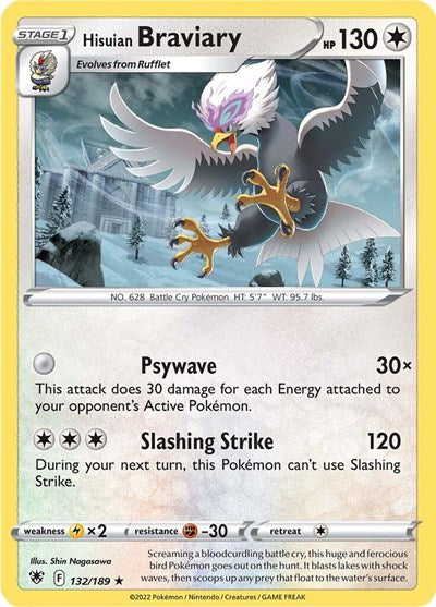 Hisuian Braviary - 132/189 - Rare Reverse Holo