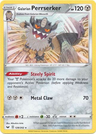 Galarian Perrseker - 128/202 - Rare non-holo Theme Deck