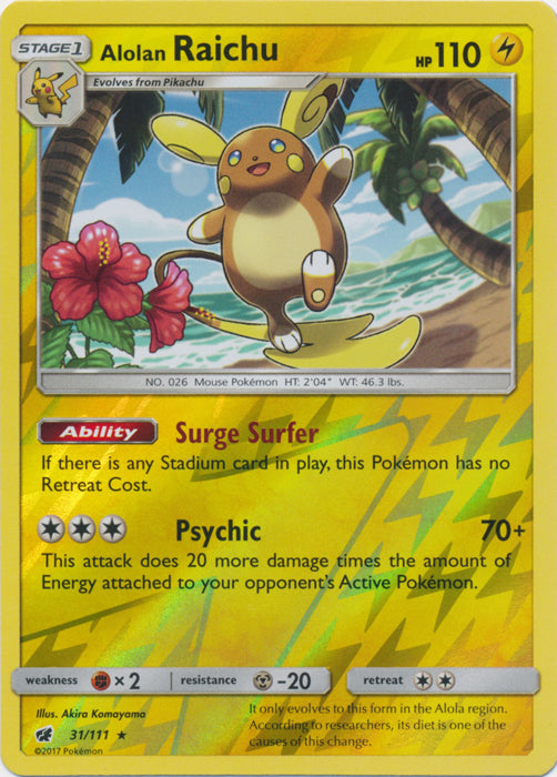 Alolan Raichu - 31/111 - Holo Rare Reverse Holo