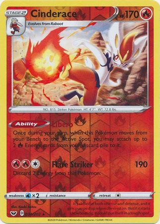 Cinderace - 34/202 - Holo Rare Reverse Holo