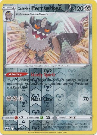 Galarian Perrseker - 128/202 - Holo Rare Reverse Holo
