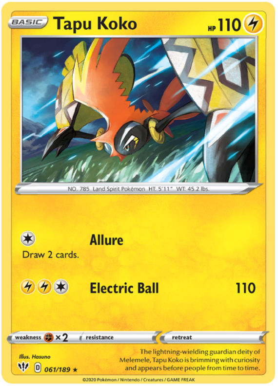 Tapu Koko - 61/189 - Non-Holo Rare - Theme Deck