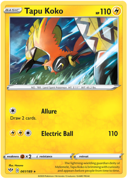 Tapu Koko - 61/189 - Non-Holo Rare - Theme Deck